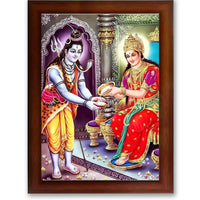 CRAFT QUEST Shiva & Maa Annapurna devi sitting on throne photo frame with Acrylic Glass for Home Kitchen, Restraunt, Business