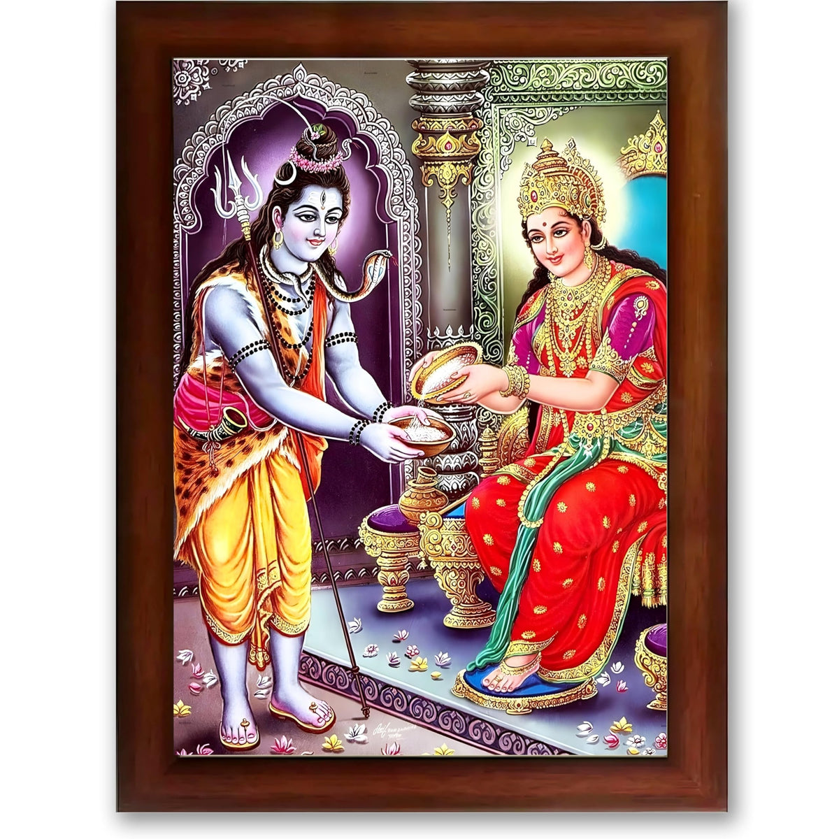 CRAFT QUEST Shiva & Maa Annapurna devi sitting on throne photo frame with Acrylic Glass for Home Kitchen, Restraunt, Business