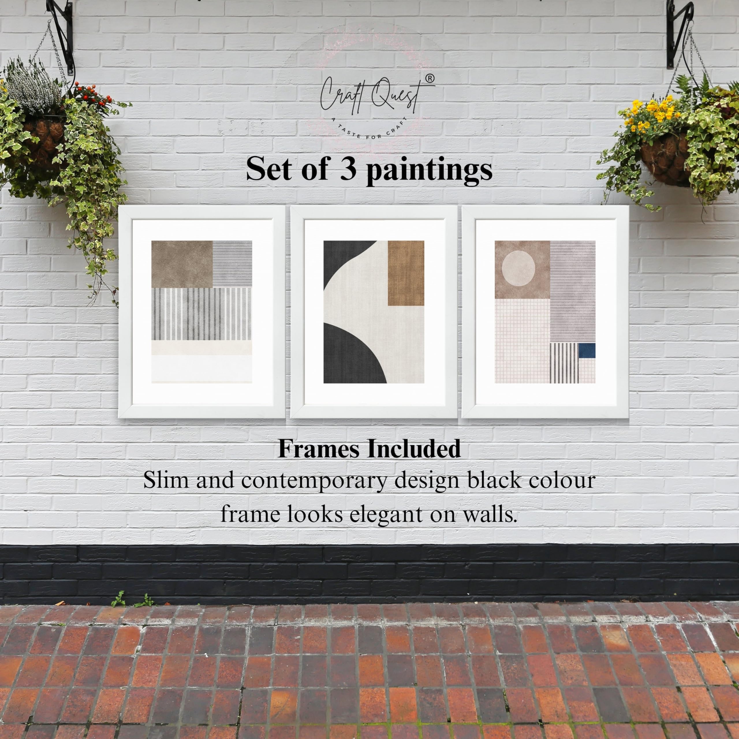 CRAFT QUEST Abstract Geometric Art Painting | Set of 3 Frames for Home Decoration | Ideal for Living Room, Bedroom & Offices