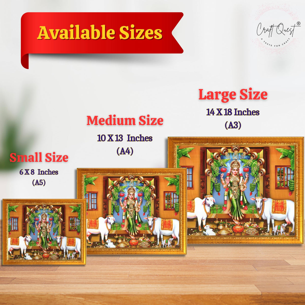 CRAFT QUEST Goddess Lakshmi Mata Wall Painting Photo Framed | Acrylic Glass, Lightweight | Ideal for Home, Office, Temple & Puja Room, Wall Decor