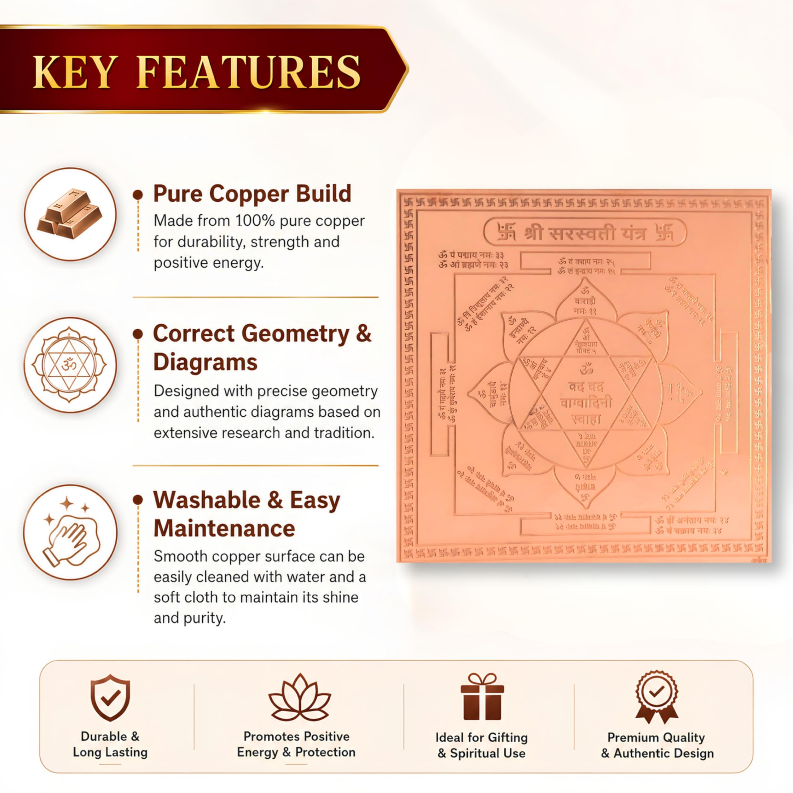 CRAFT QUEST Shree Saraswati Yantra Orignal - Copper