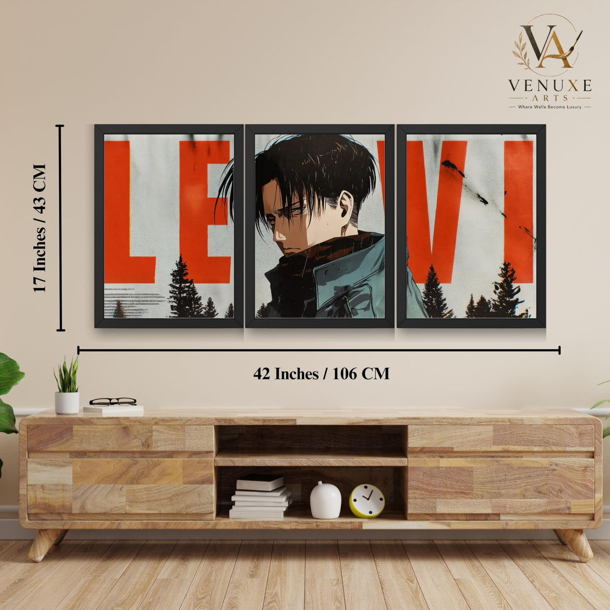 VENUXE ARTS Set Of 3 Anime Characters Wall Framed |Anime Characters Framed Poster for Living Room Bedroom Gaming Room Studio Wall Decor