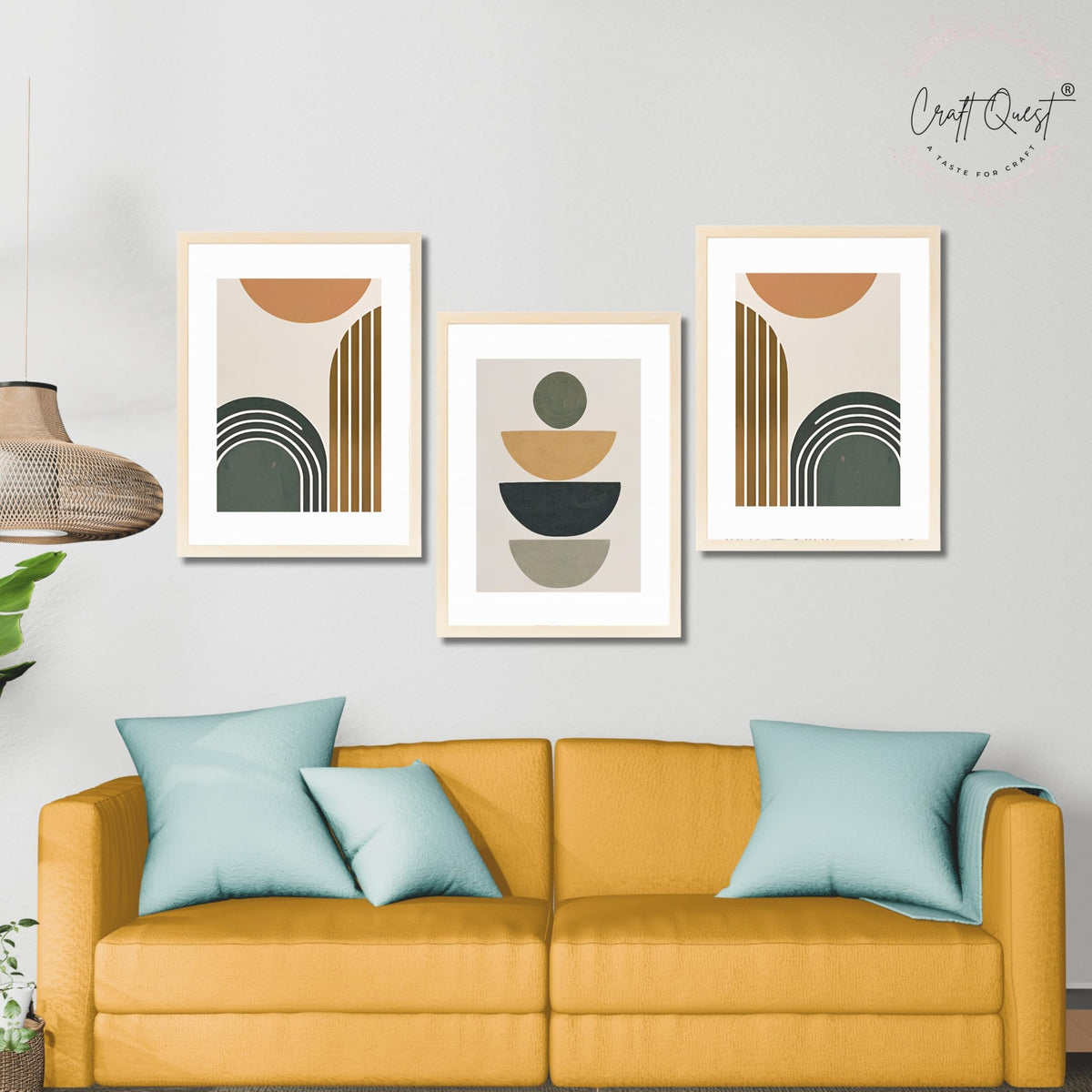 CRAFT QUEST Abstract With Different Shapes | Set of 3 Frames for Home Decoration | Ideal for Living Room, Bedroom & Offices
