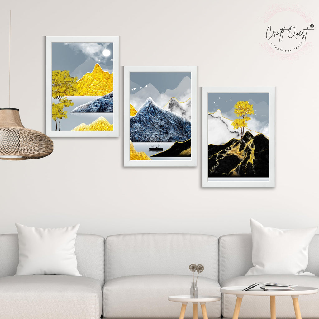 CRAFT QUEST Modern Art Abstract Ink Landscape Wall Art | Set of 3 Frames for Home Decoration | Ideal for Living Room, Bedroom & Offices