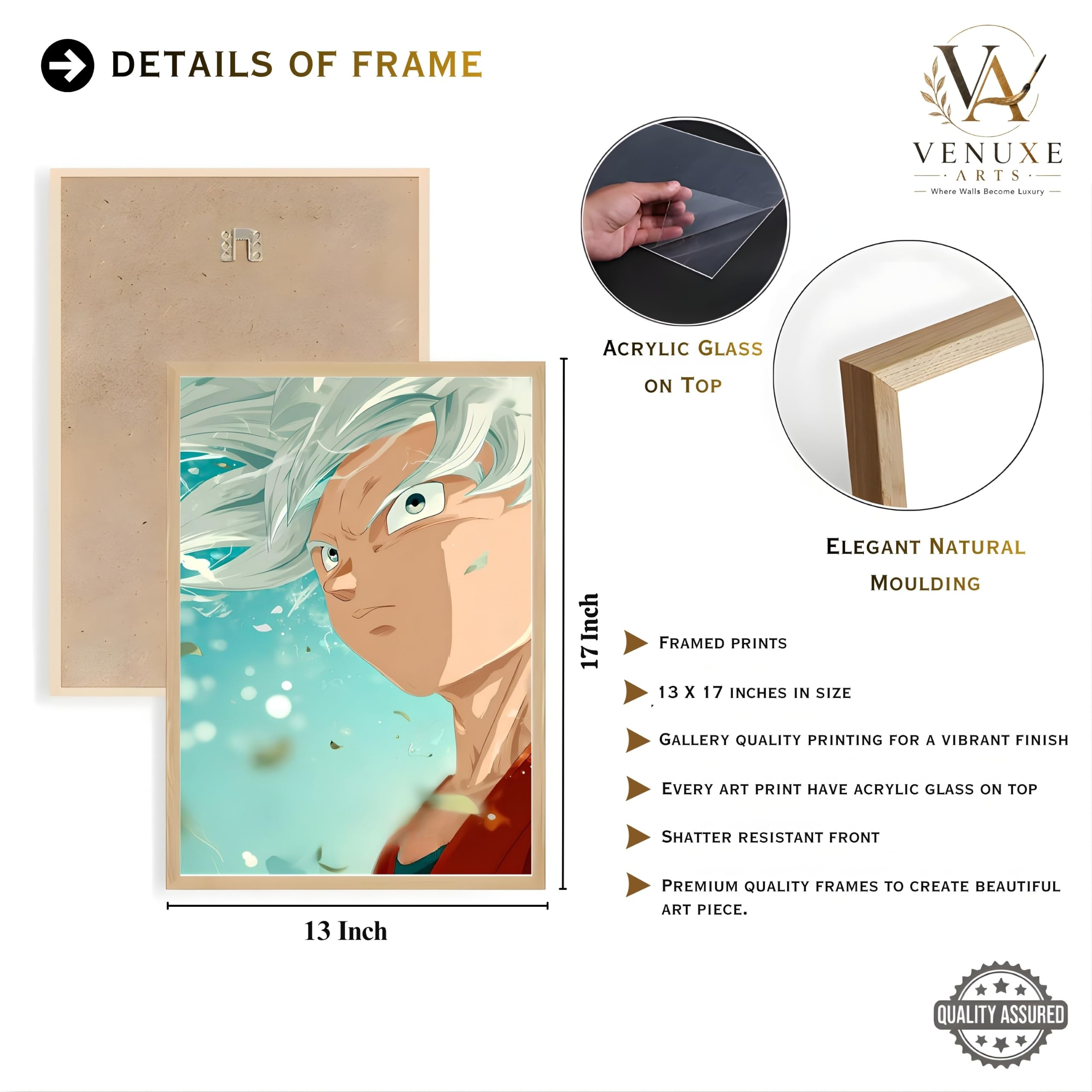 VENUXE ARTS Set Of 3 Anime Characters Wall Framed |Anime Characters Framed Poster for Living Room Bedroom Gaming Room Studio Wall Decor