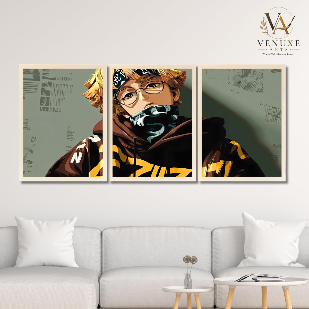 VENUXE ARTS Set Of 3 Anime Characters Wall Framed |Anime Characters Framed Poster for Living Room Bedroom Gaming Room Studio Wall Decor