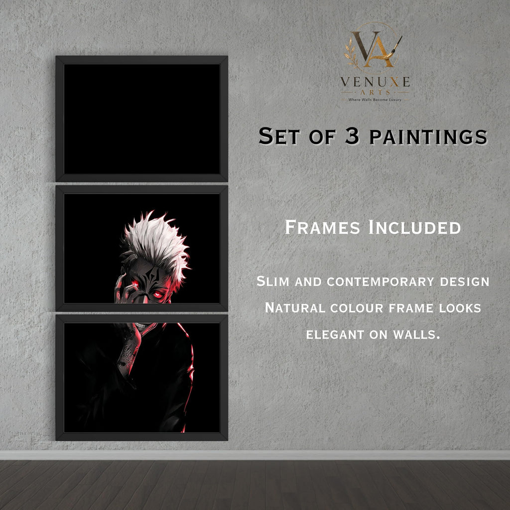 VENUXE ARTS Set Of 3 Anime Characters Wall Framed |Anime Characters Framed Poster for Living Room Bedroom Gaming Room Studio Wall Decor