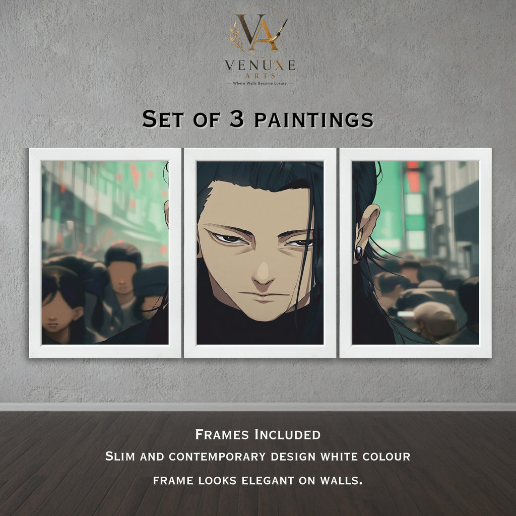 VENUXE ARTS Set Of 3 Anime Characters Wall Framed |Anime Characters Framed Poster for Living Room Bedroom Gaming Room Studio Wall Decor
