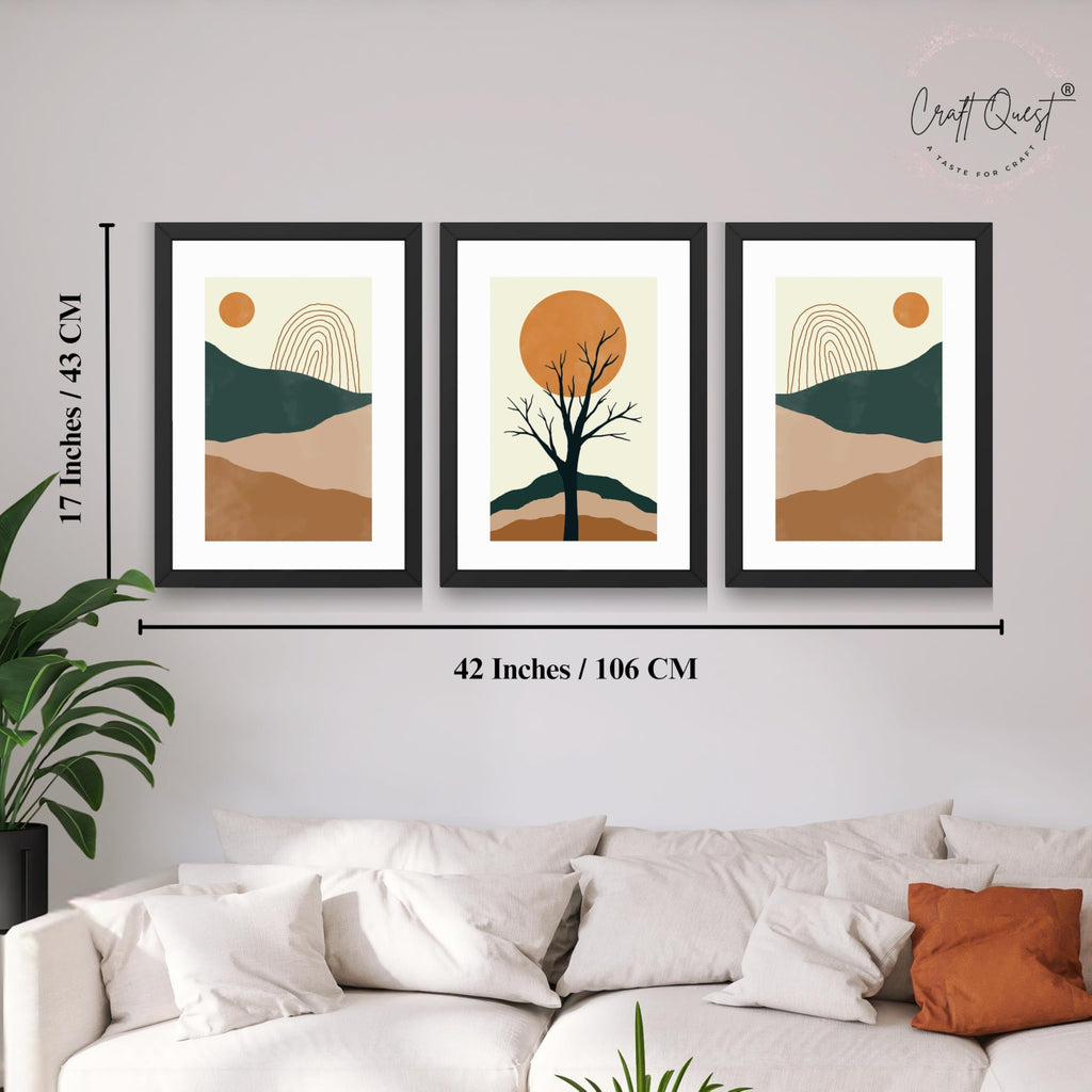 CRAFT QUEST SET OF 3 Modern Abstract Landscape Art | Set of 3 Frames for Home Decoration | Ideal for Living Room, Bedroom & Offices