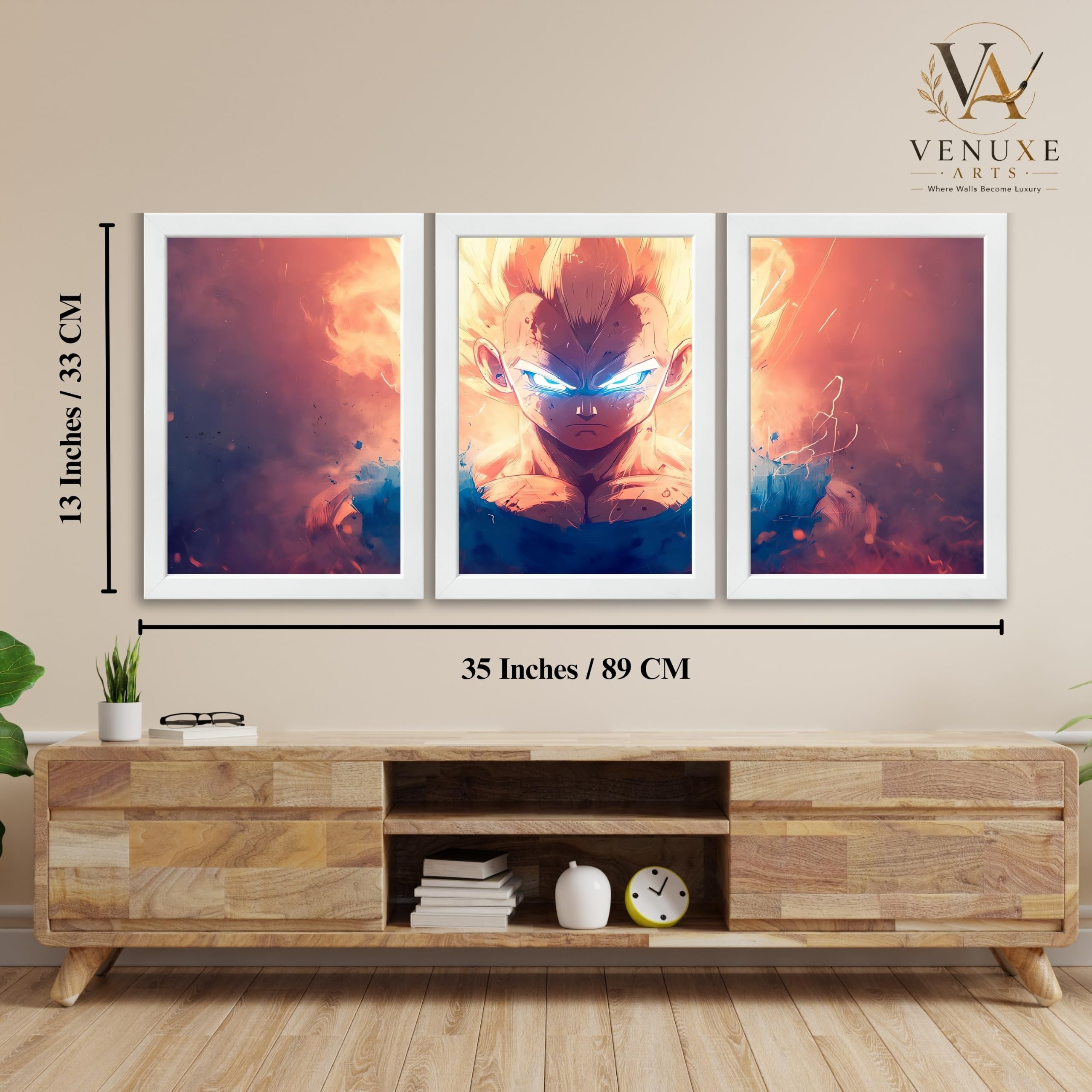 VENUXE ARTS Set Of 3 Anime Characters Wall Framed |Anime Characters Framed Poster for Living Room Bedroom Gaming Room Studio Wall Decor