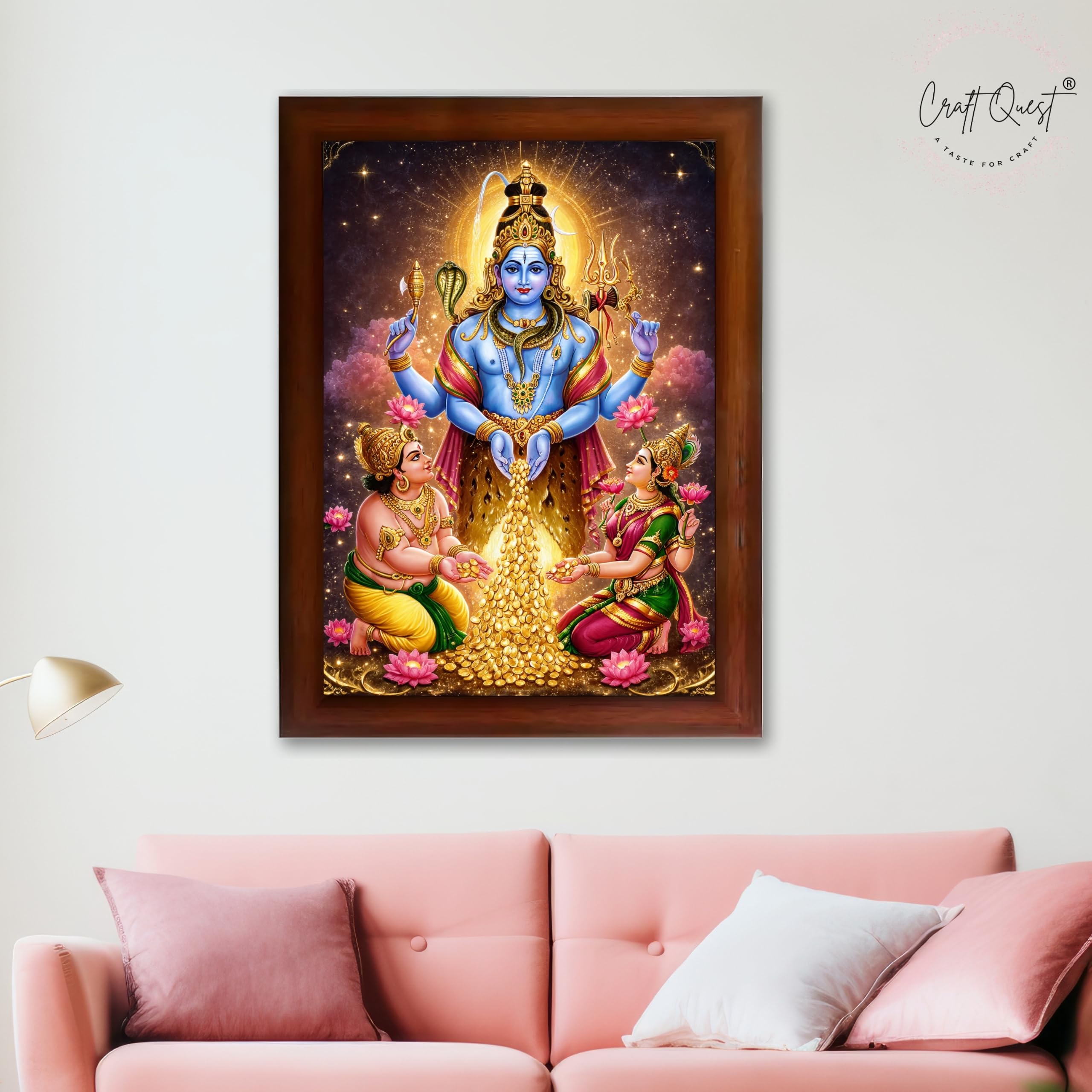CRAFT QUEST Swarnakarshana Bhairava Swamy With Lakshmi Devi and Kuber Bhagwan Religious Wall Photo Frame |Dhan Bhairav Frame for Home, Office, Temple & Gifting