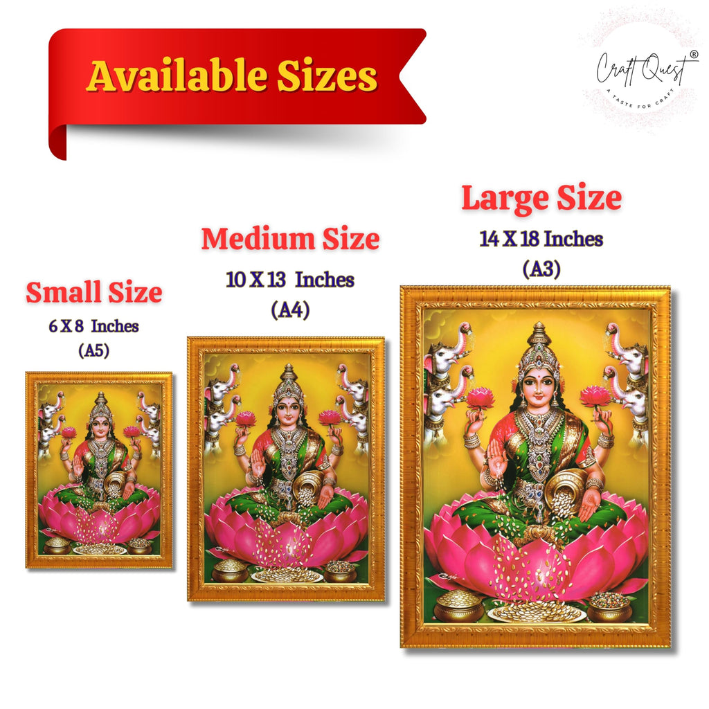 CRAFT QUEST Goddess Lakshmi Mata Devi Vaibhav Laxmi Maa Wall Painting Photo Framed | Ideal for Home, Office, Temple & Puja Room, Wall Decor