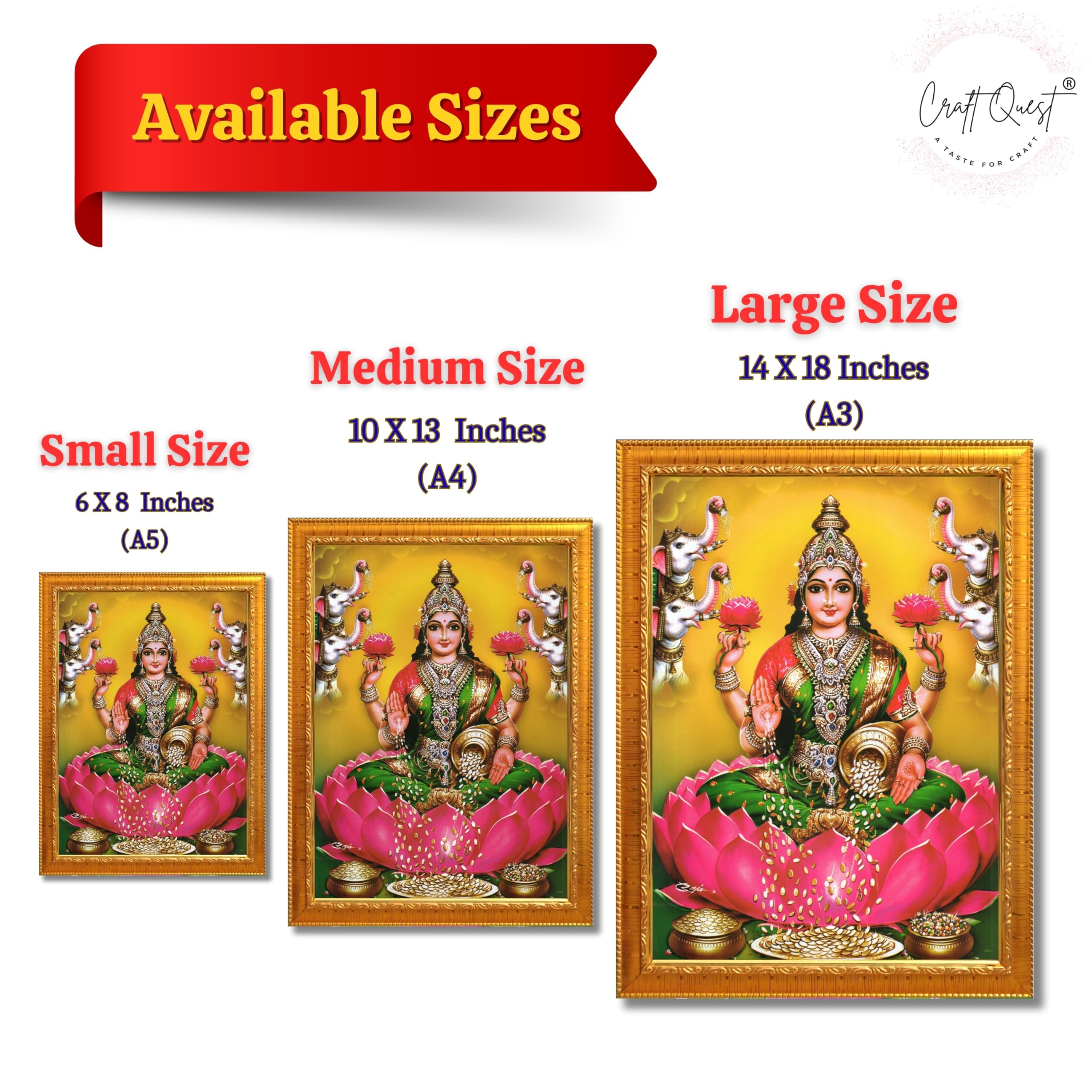 CRAFT QUEST Goddess Lakshmi Mata Devi Vaibhav Laxmi Maa Wall Painting Photo Framed | Ideal for Home, Office, Temple & Puja Room, Wall Decor