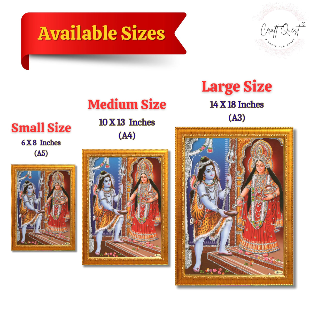 CRAFT QUEST Shiva & Maa Annapurna devi sitting on throne photo frame with Acrylic Glass for Kitchen Worship