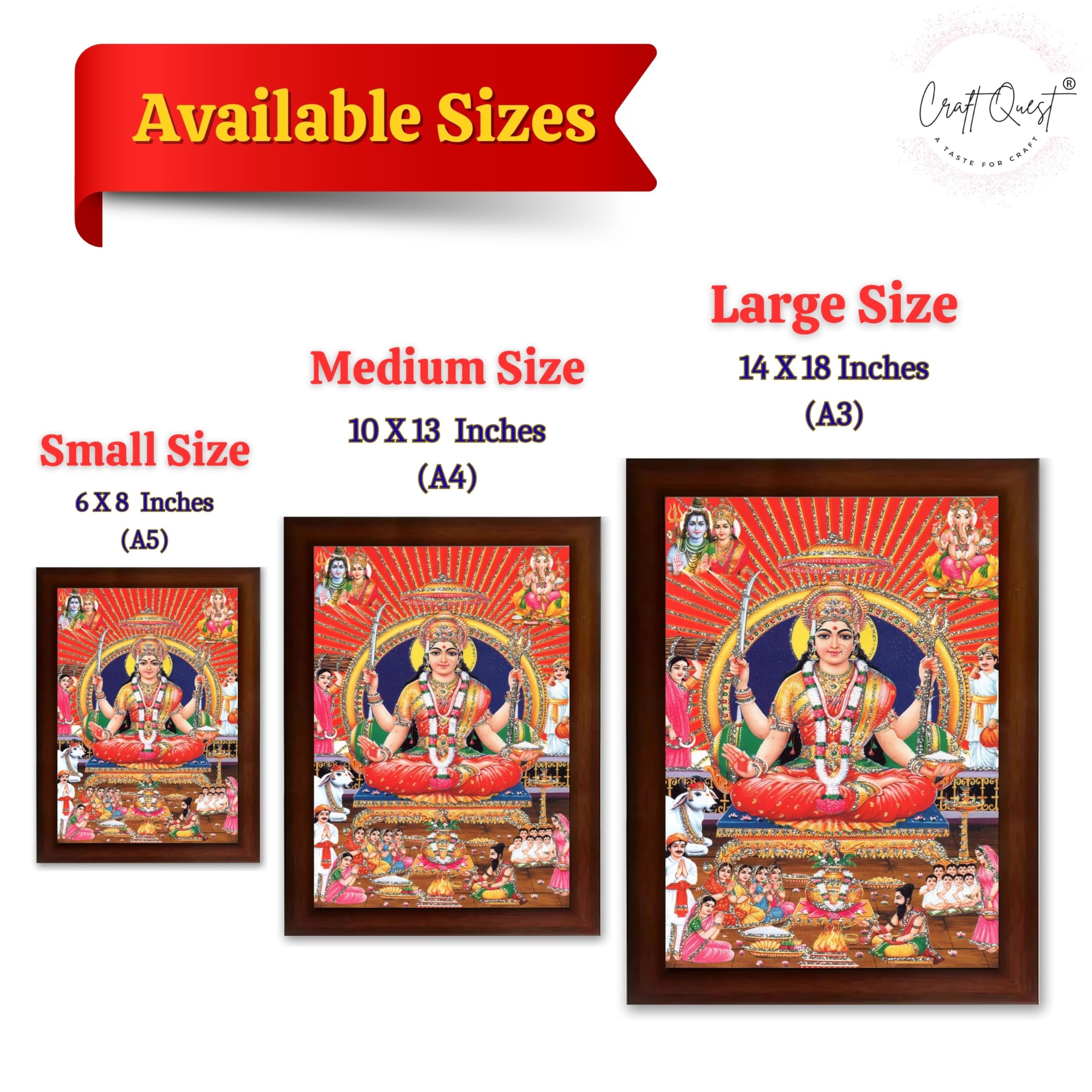 CRAFT QUEST Santoshi MataJi Color Photo Frame for Home Temple Pooja and Devotional Gift Item
