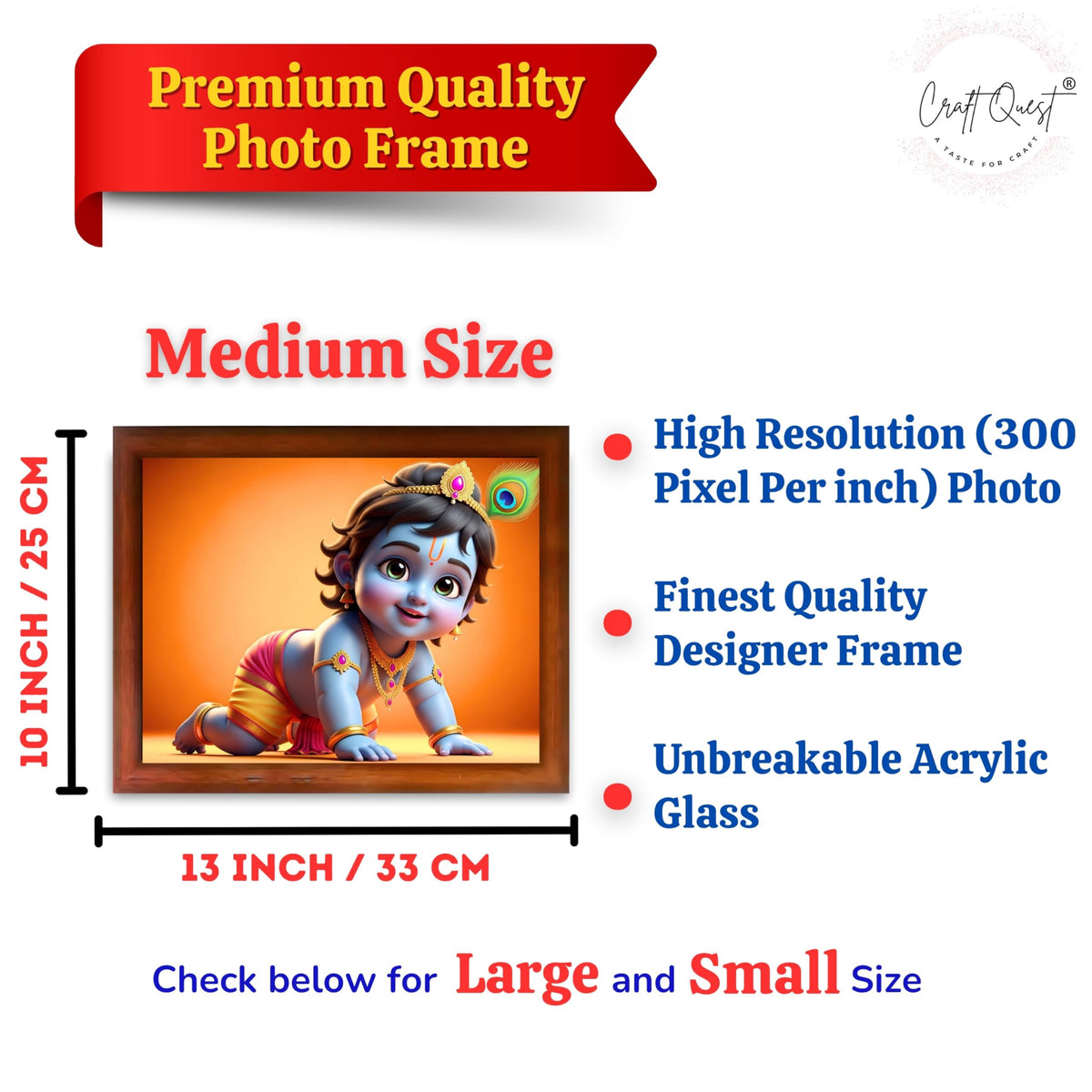 CRAFT QUEST Shri Bal Gopal Painting | Krishna Photo Frames for Walls, Home, Living Room and Home Décor