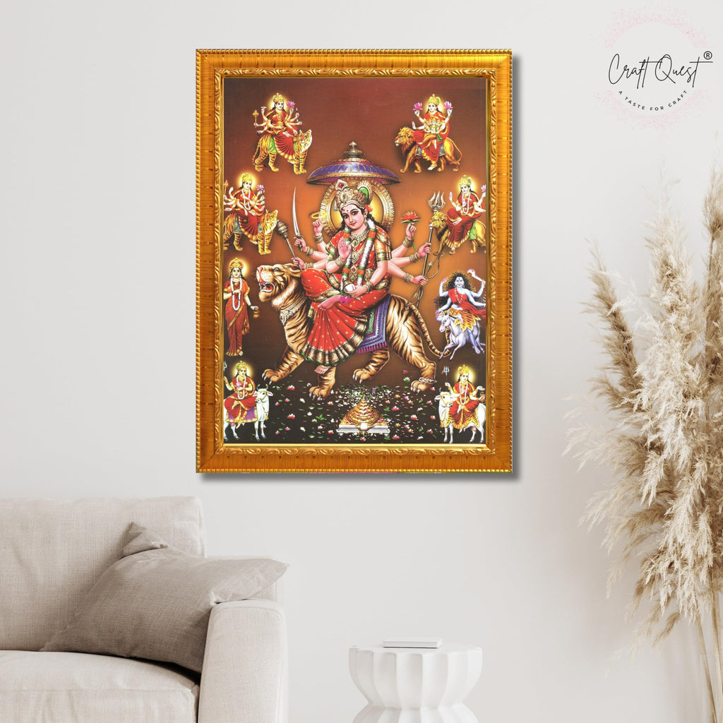 CRAFT QUEST Durga Maa Mata Goddess Nav Navadurga Navdurga Wall Painting Photo Framed, Blessing Hindu Wall Decor