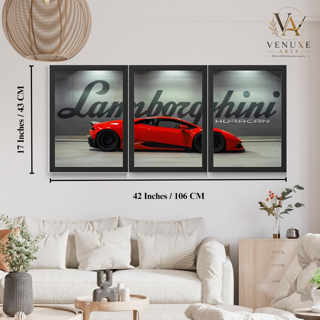 VENUXE ARTS Set Of 3 Big Sports Cars Framed Posters Gift Items for Boys Room Wall Decoration Bedroom Living Room Office Studio Décor | Car Poster Frame for Wall Décor