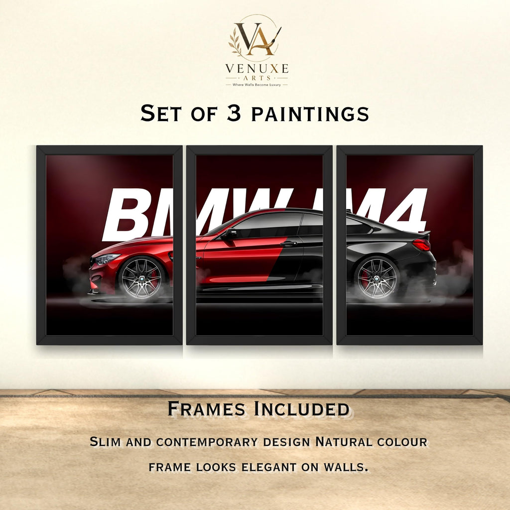 VENUXE ARTS Set Of 3 Big Sports Cars Framed Posters Gift Items for Boys Room Wall Decoration Bedroom Living Room Office Studio Décor | Car Poster Frame for Wall Décor