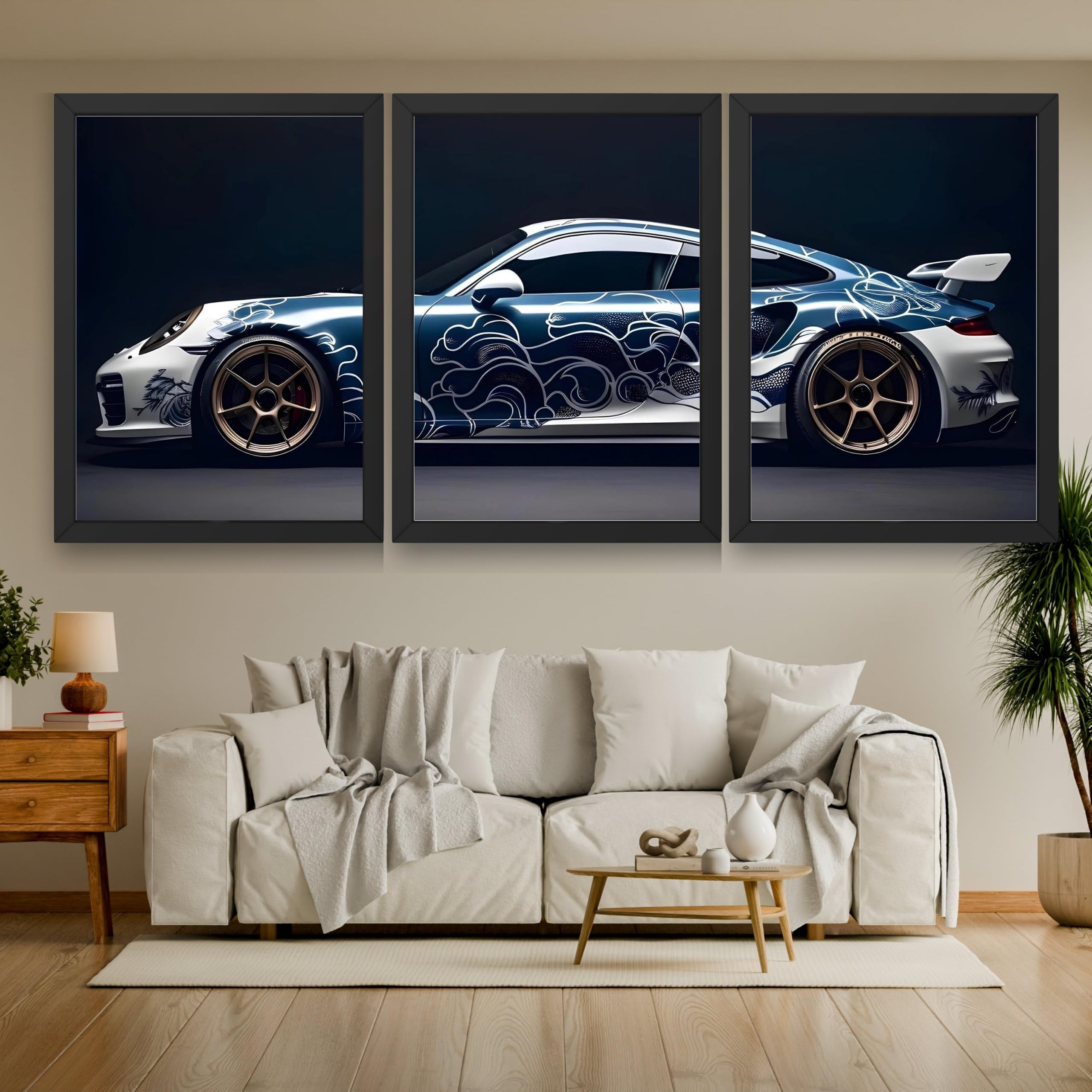 VENUXE ARTS Set Of 3 Big Sports Cars Framed Posters Gift Items for Boys Room Wall Decoration Bedroom Living Room Office Studio Décor | Car Poster Frame for Wall Décor