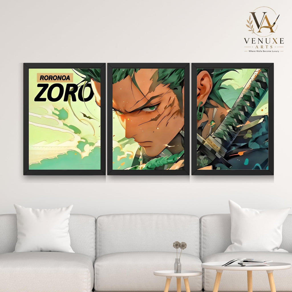 VENUXE ARTS Set Of 3 Anime Characters Wall Framed |Anime Characters Framed Poster for Living Room Bedroom Gaming Room Studio Wall Decor