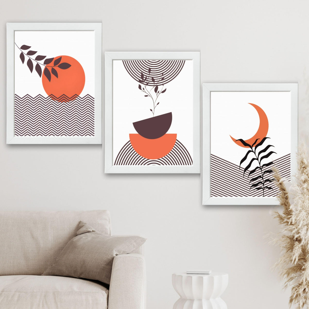 CRAFT QUEST Wall Art Decor Paintings | Set of 3 BOHO Wall Art Frames for Home Decoration | Ideal for Living Room, Bedroom & Office
