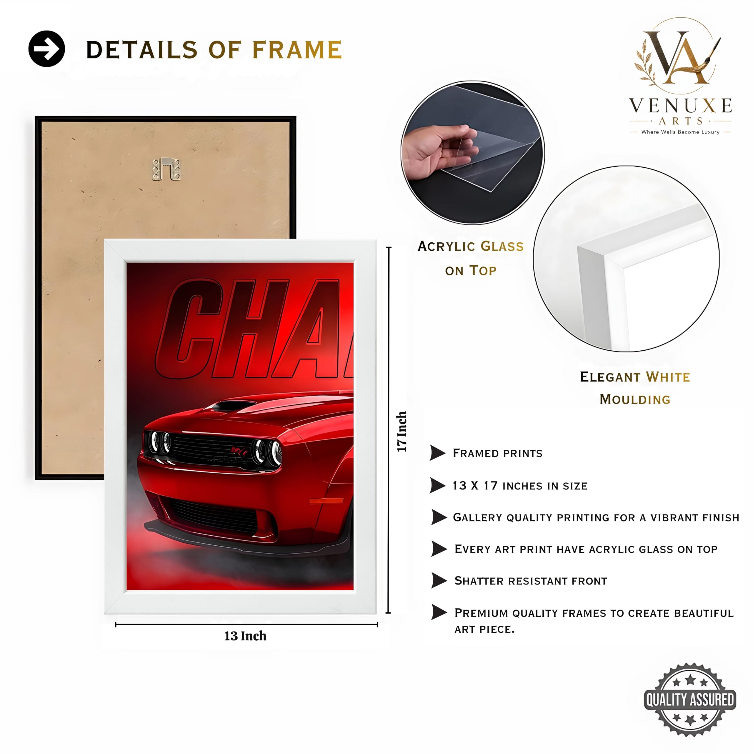 VENUXE ARTS Set Of 3 Big Sports Cars Framed Posters Gift Items for Boys Room Wall Decoration Bedroom, Living Room, Office, Studio Décor | Car Poster Frame for Wall Décor