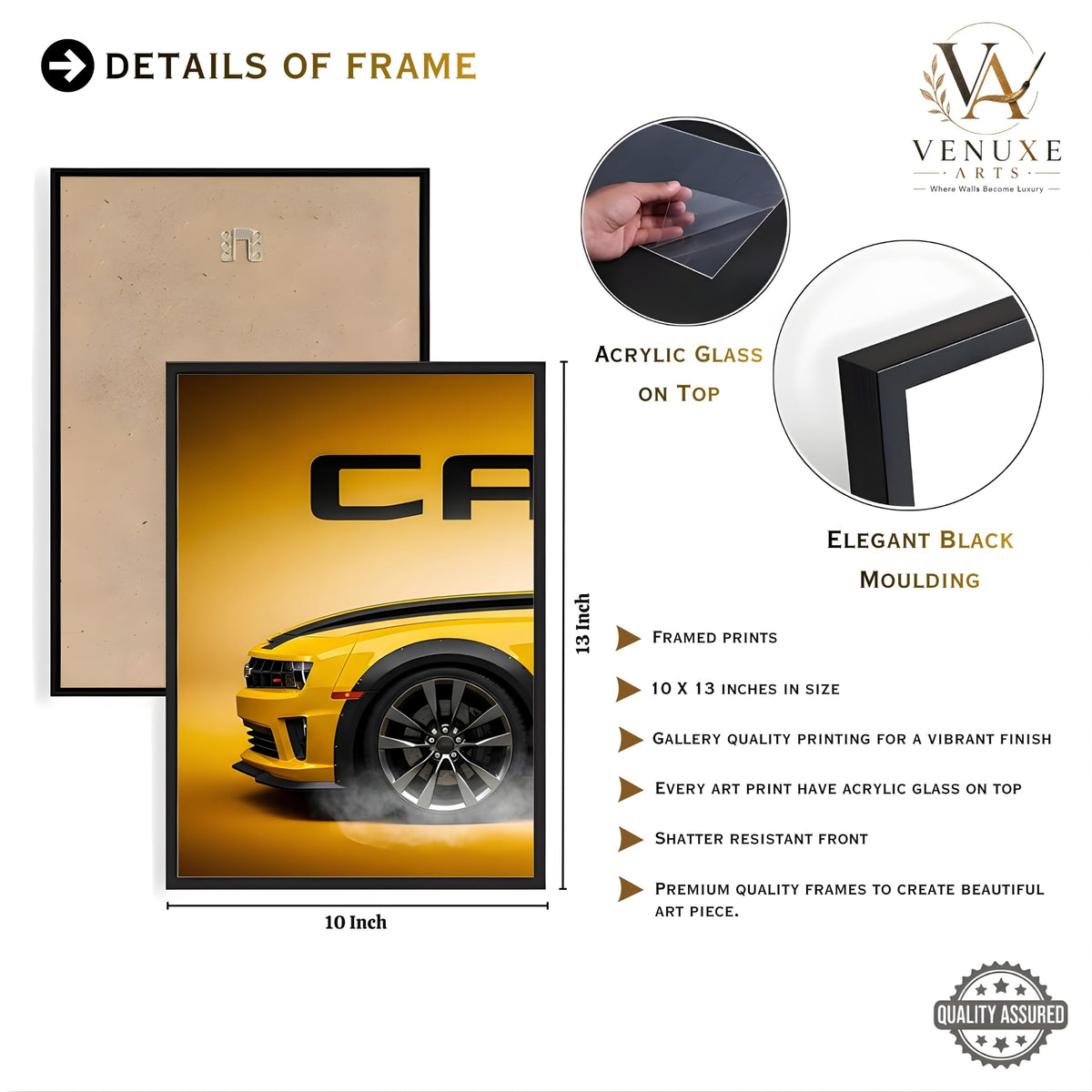 VENUXE ARTS Set Of 3 Big Sports Cars Framed Posters Gift Items for Boys Room Wall Decoration Bedroom, Living Room, Office, Studio Décor | Car Poster Frame for Wall Décor