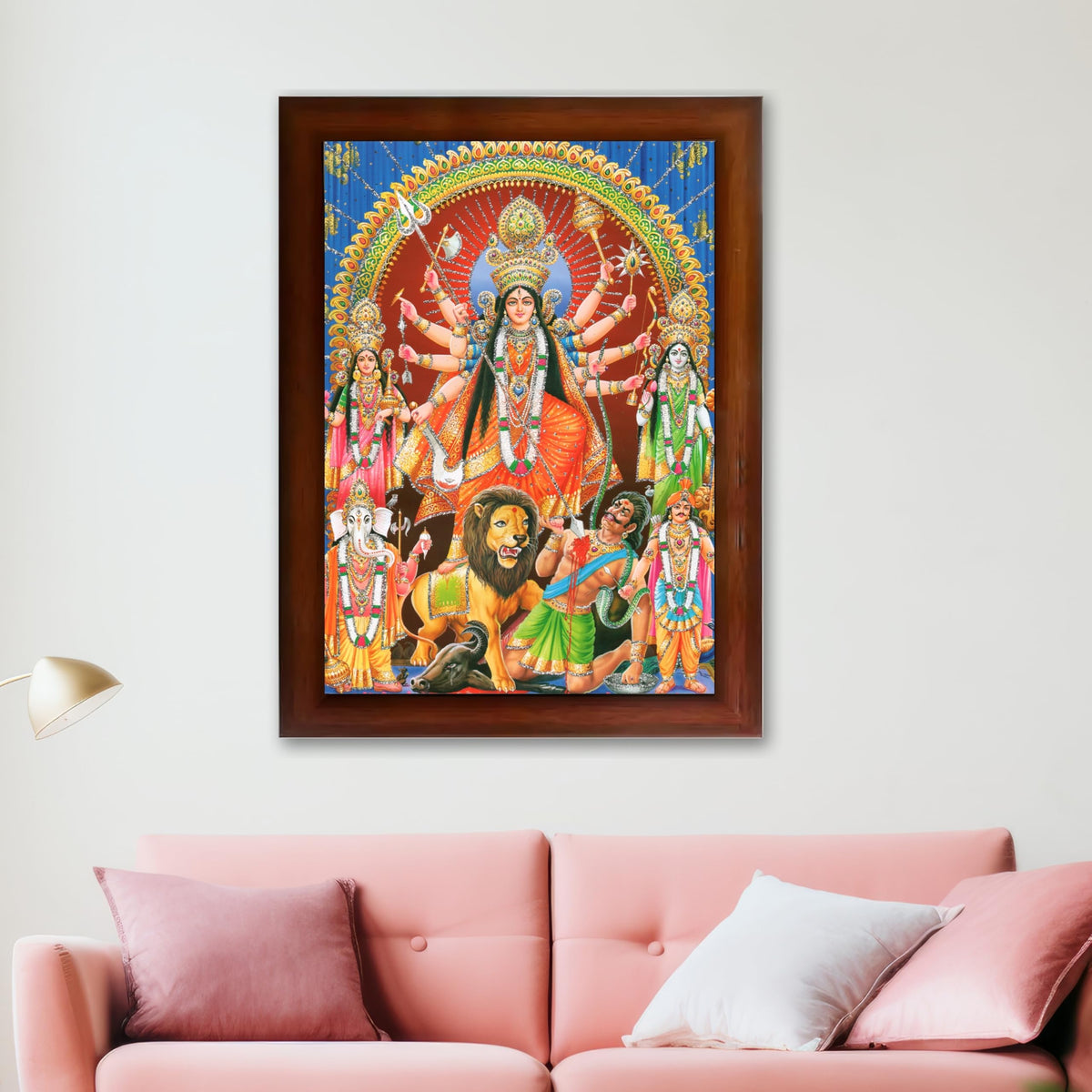 CRAFT QUEST Durga mata Mahishasura Mardini | Mahisasur Mardhini Durga Wall Painting Framed, Goddess Religious Painting