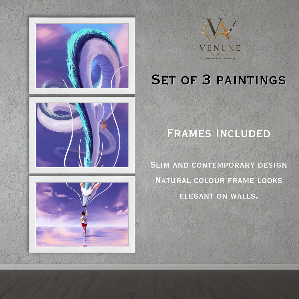 VENUXE ARTS Set Of 3 Anime Characters Wall Framed |Anime Characters Framed Poster for Living Room Bedroom Gaming Room Studio Wall Decor