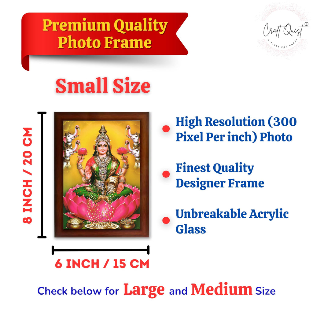 CRAFT QUEST Goddess Lakshmi Mata Devi Vaibhav Laxmi Maa Wall Painting Photo Framed | Ideal for Home, Office, Temple & Puja Room, Wall Decor