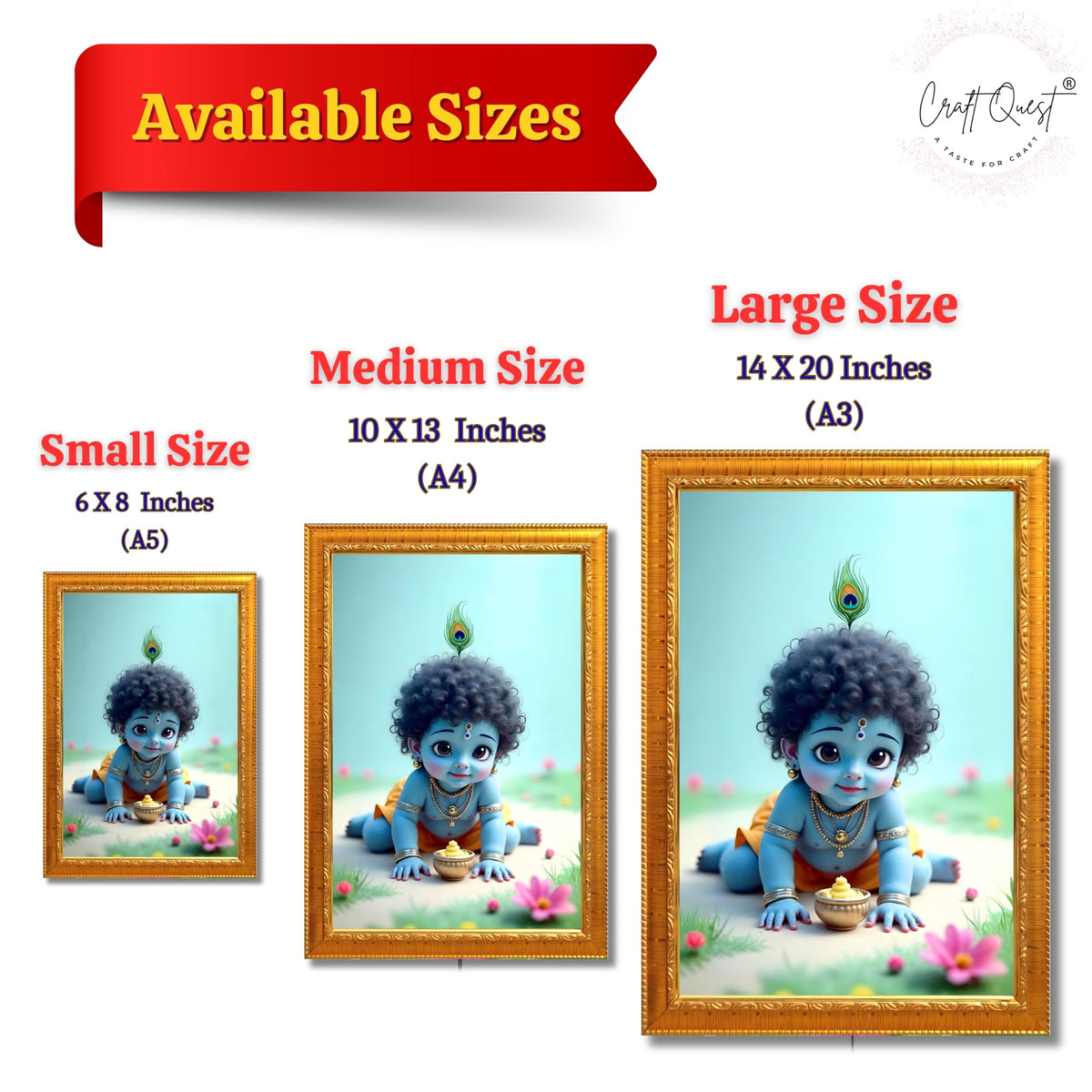 CRAFT QUEST Bal Gopal Painting | Krishna Photo Frames for Walls, Home, Bedroom, Living Room and Home Decor