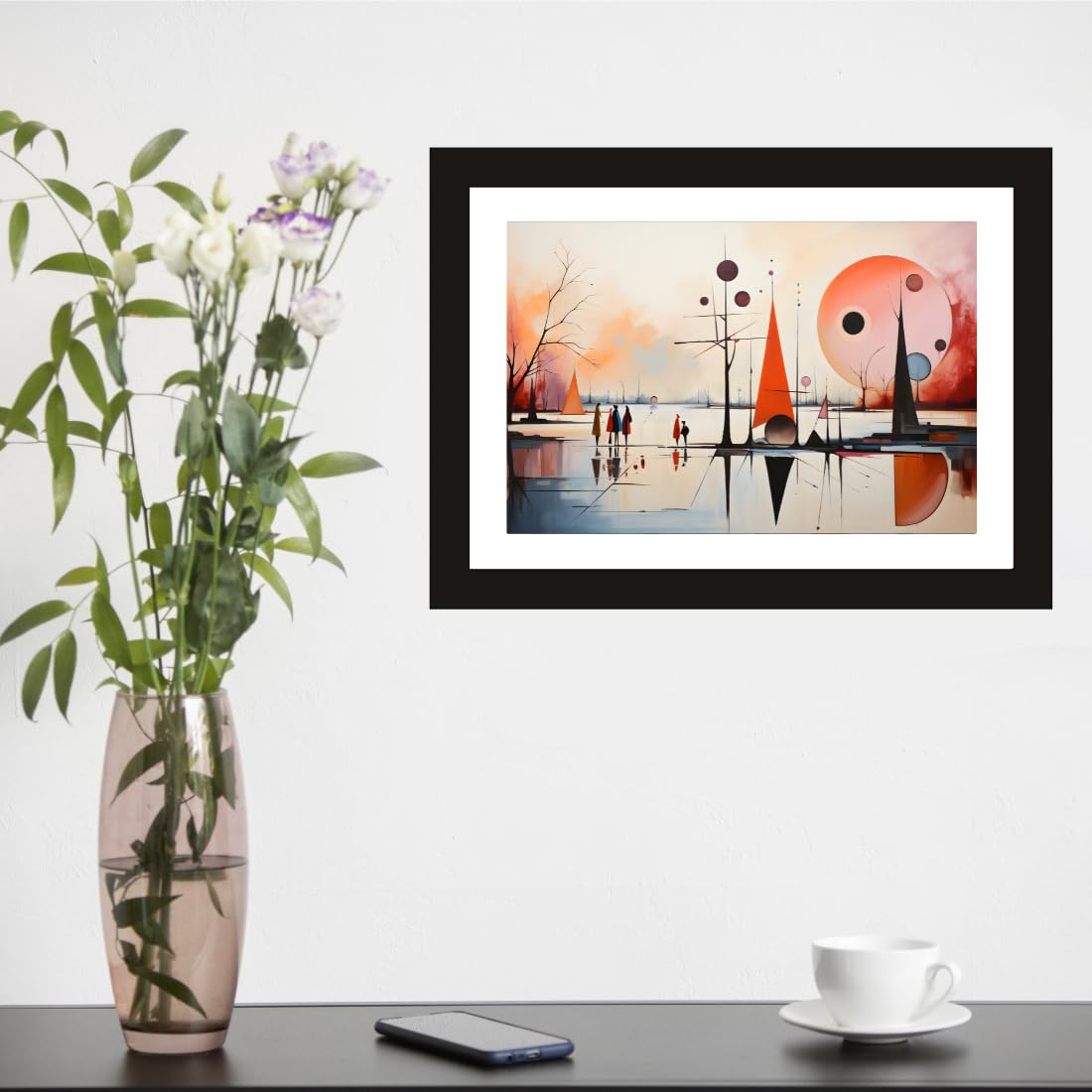 CRAFT QUEST Abstract Modern Neon Noir Art Poster Frame for Home & Office Wall Decoration - Portrait, Wall Display (Black, 14x10 Inch Frame with Art Print) (Tropical Reverie)