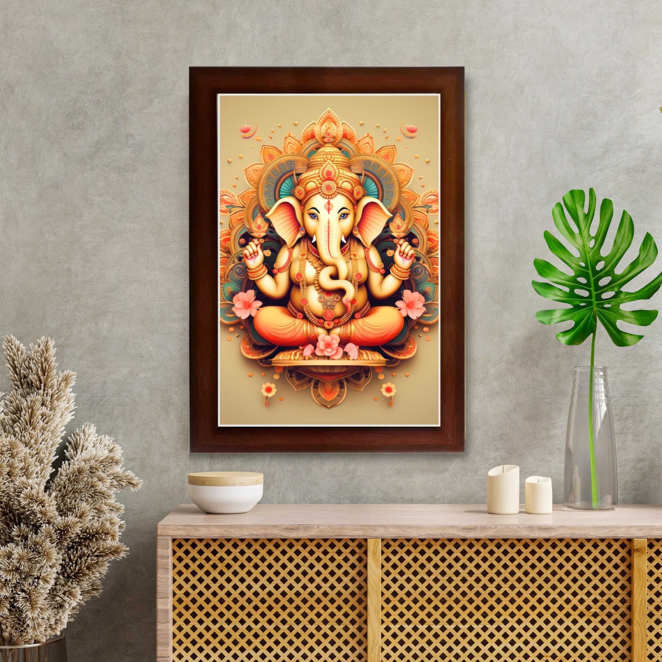 CRAFT QUEST Lord Ganesh ji Wall Hanging Frame for Living Room, Pooja Room Décor GA-216