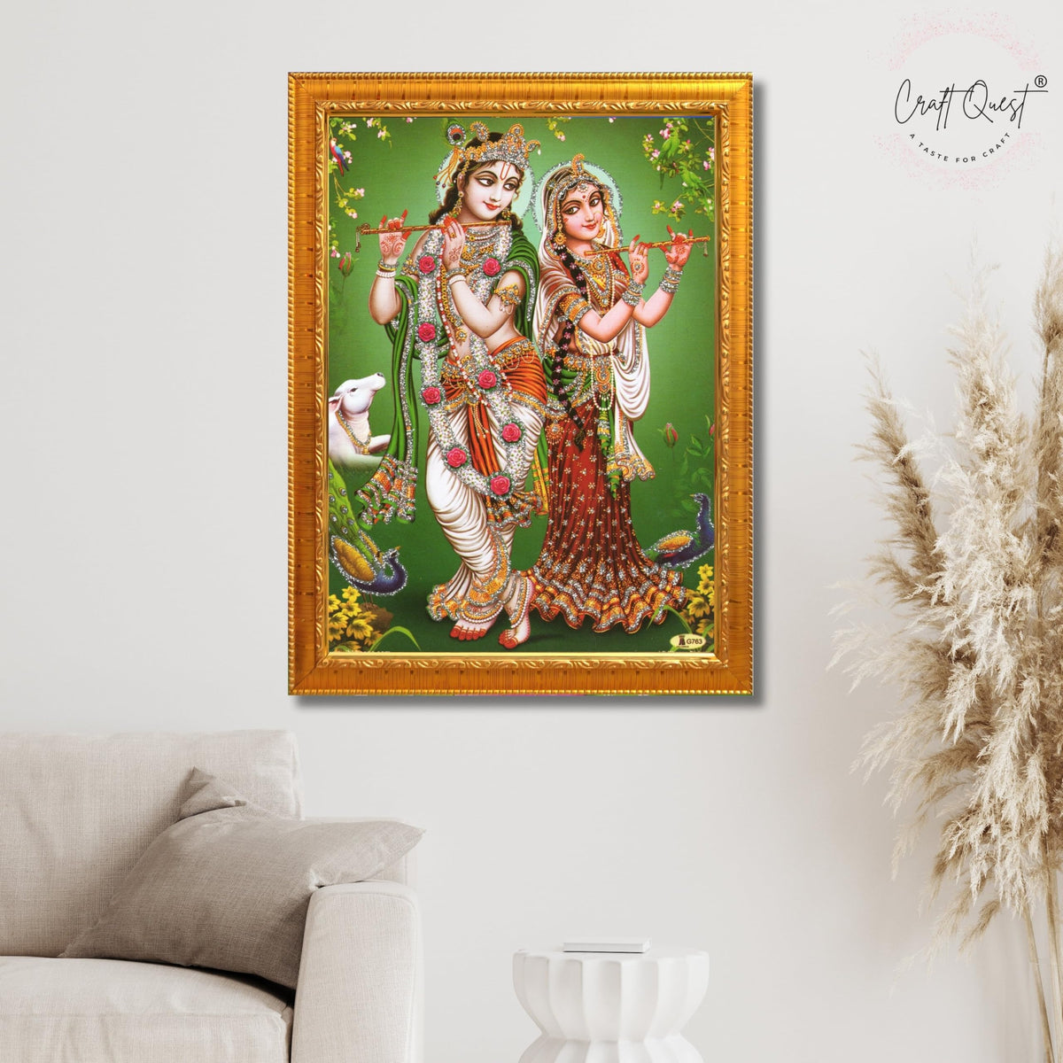 CRAFT QUEST Lord Radha Krishna Photo Frame Wall Painting Framed Home and room Décor