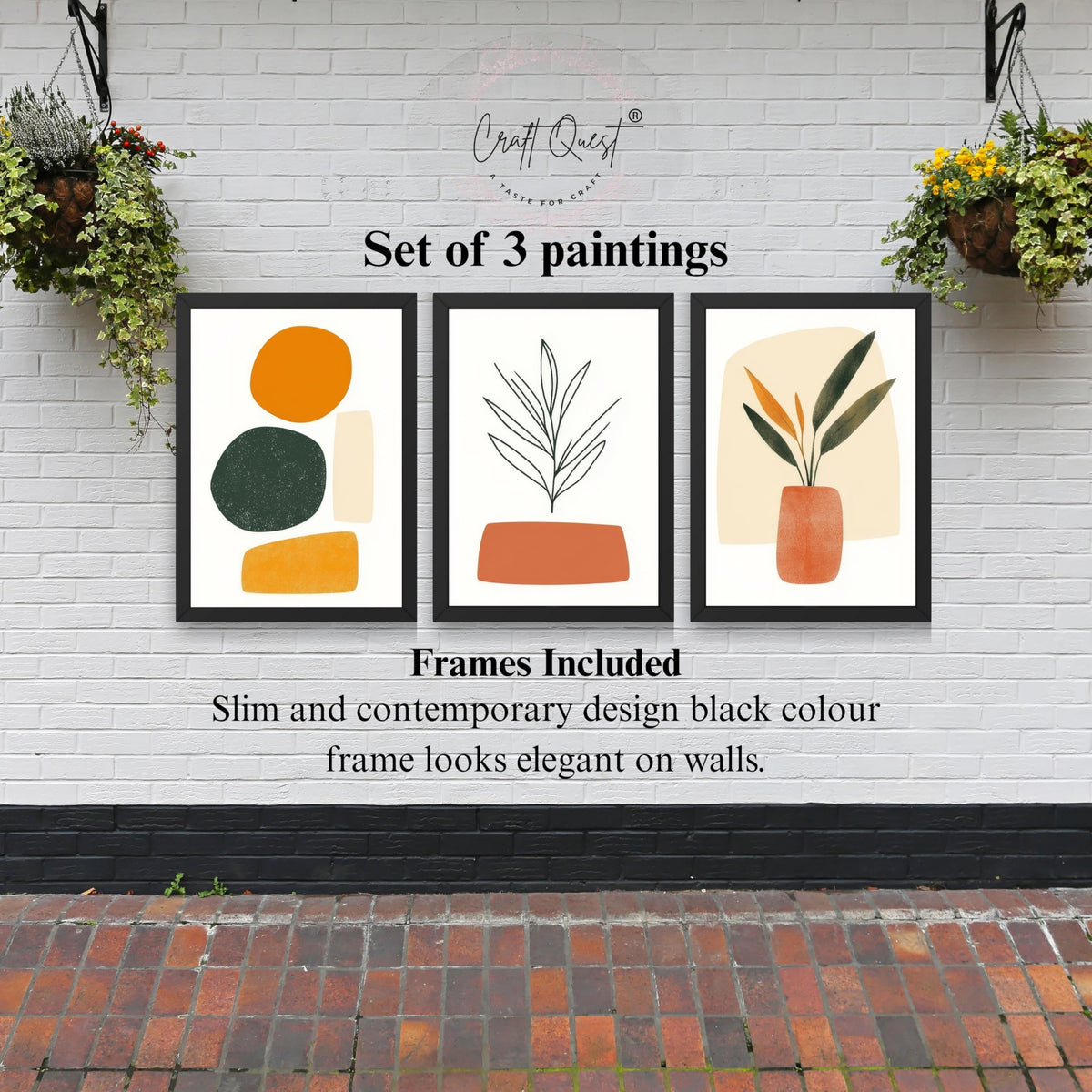 CRAFT QUEST SET OF 3 Organic Abstract Wall Art | Set of 3 Frames for Home Decoration | Ideal for Living Room, Bedroom & Offices