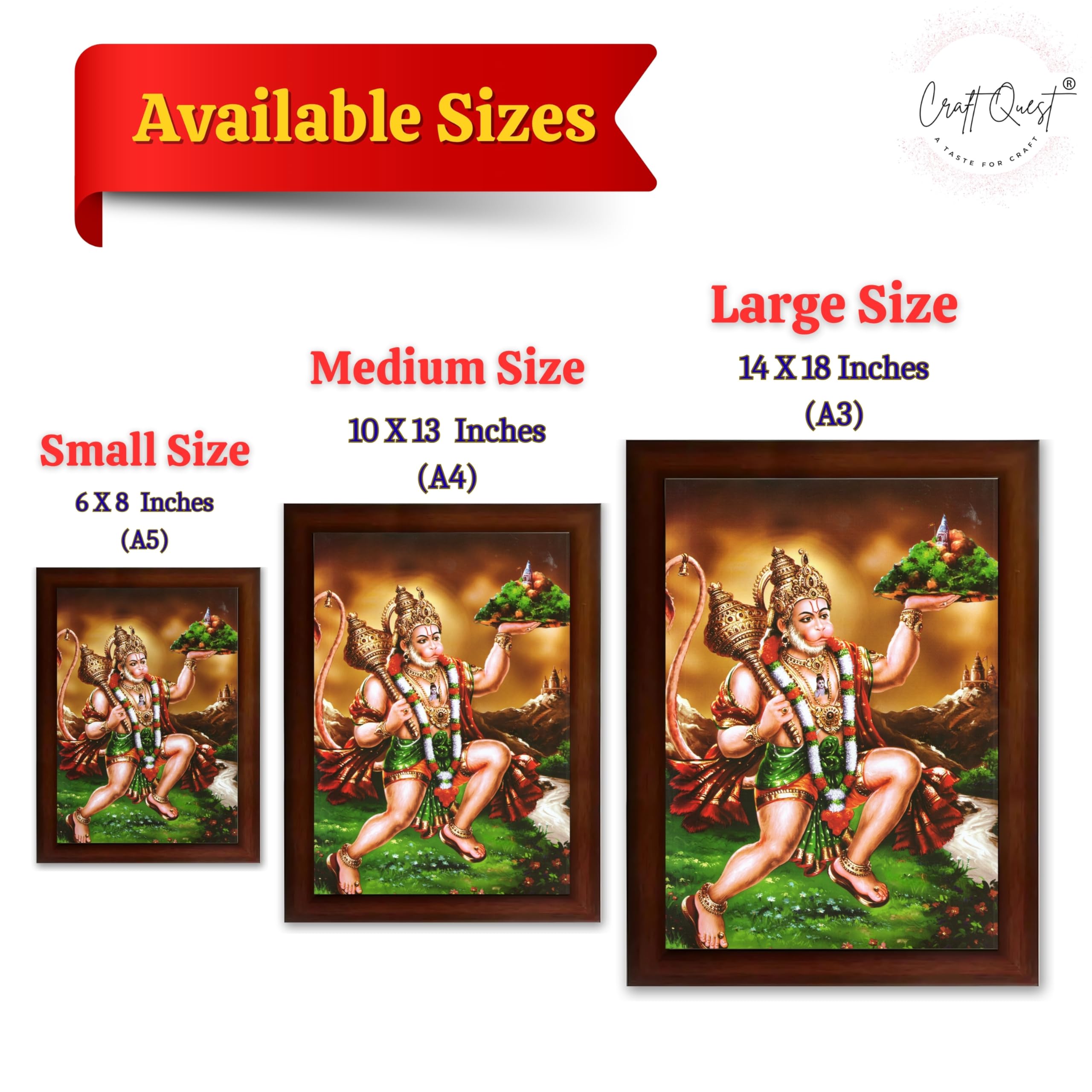 CRAFT QUEST Lord Bajrang Bali Hanuman Ji Photo Frame | Acrylic Glass, Lightweight & Waterproof | Ideal for Home, Office, Temple & Puja Room Wall Decor