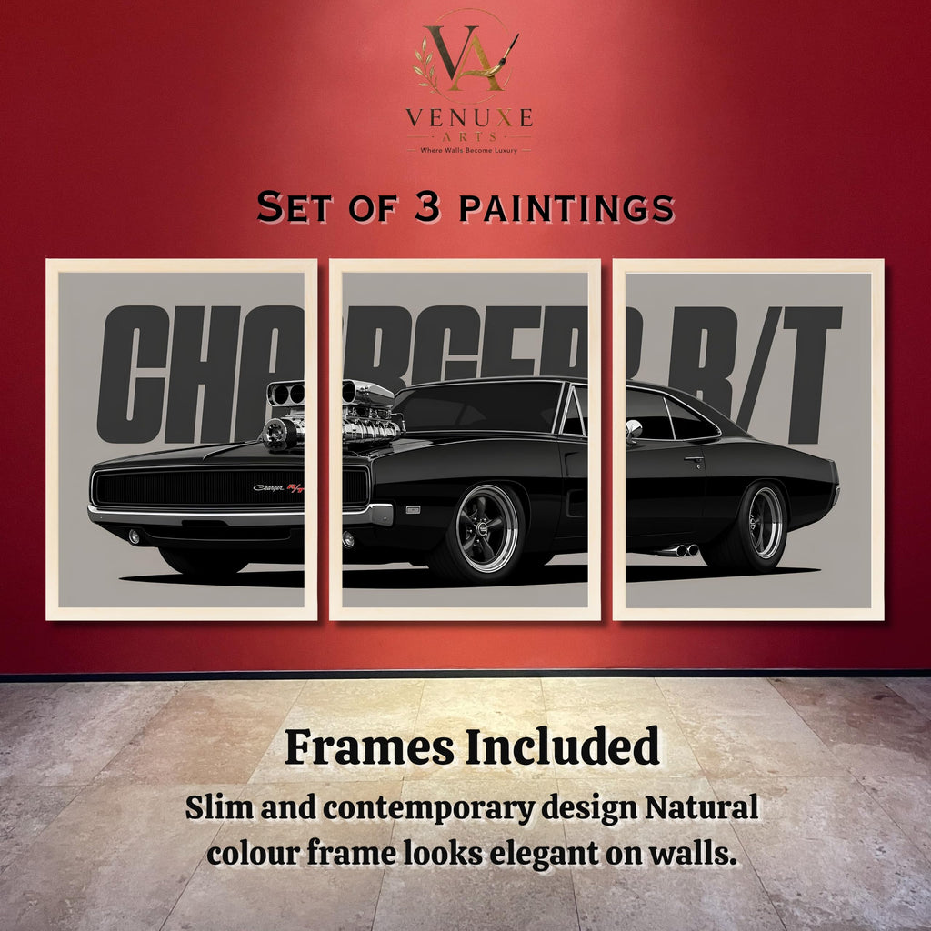 VENUXE ARTS Set Of 3 Big Sports Cars Framed Posters Gift Items for Boys Room Wall Decoration Bedroom Living Room Office Studio Décor | Car Poster Frame for Wall Décor