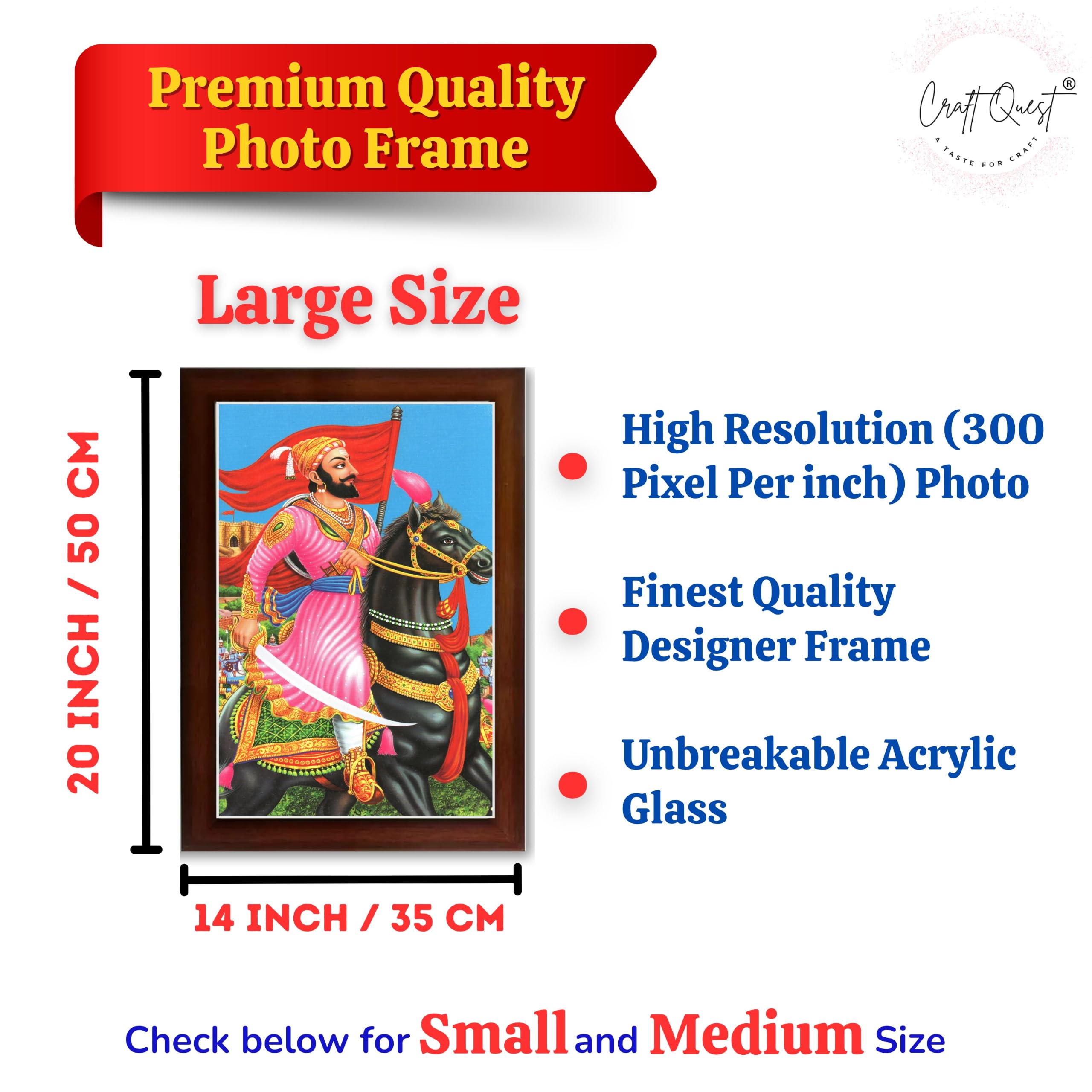 CRAFT QUEST Chattrapati Shivaji Maharaj Wall Painting With Acrylic Sheet | For Living, Pooja Room | Home Decoration Item | Best Gifting Option