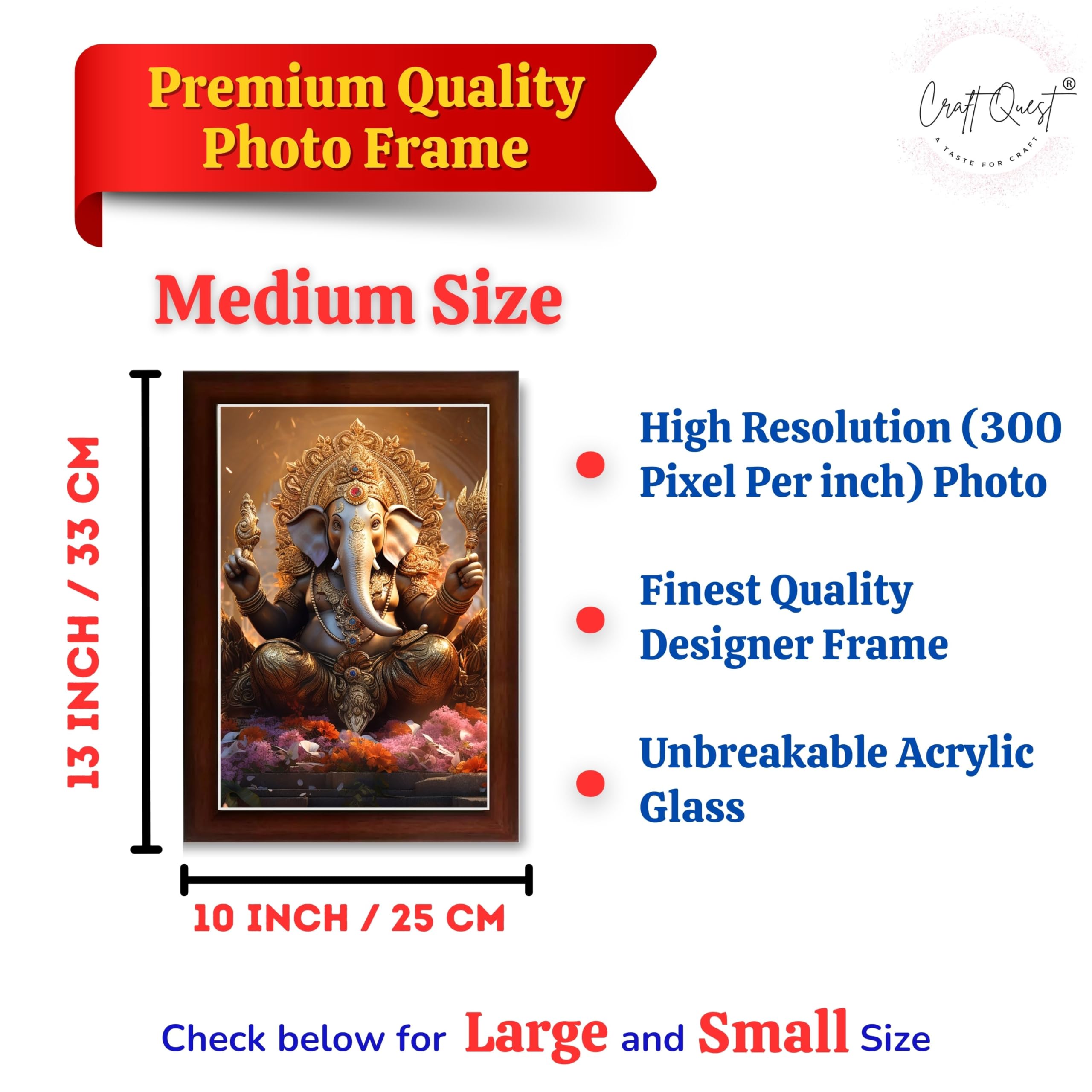 CRAFT QUEST Lord Ganesha Art Framed Wall Painting With Frame For Home and Pooja,Office Décor Items