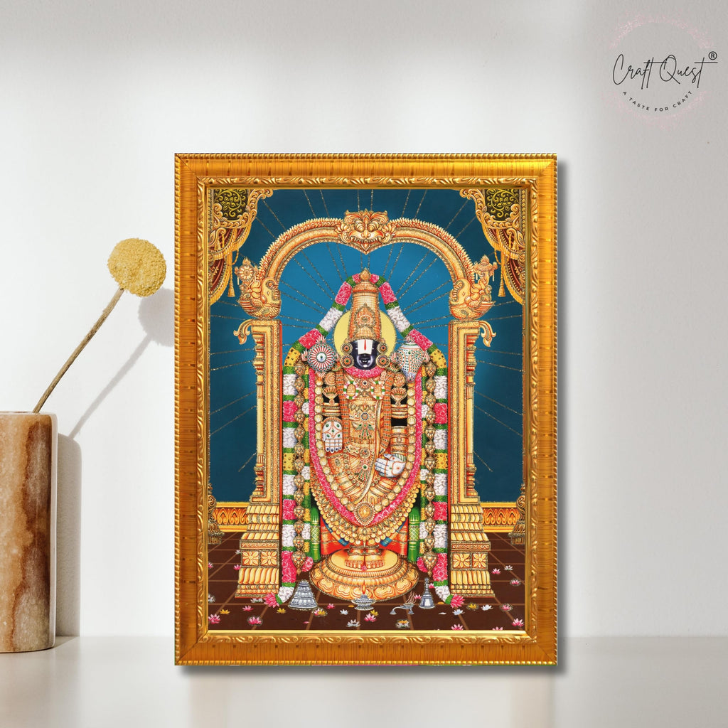 CRAFT QUEST Lord Tirupati Balaji Lakshmi Venkateshwara Swamy Wall Painting Framed Home Room Decor