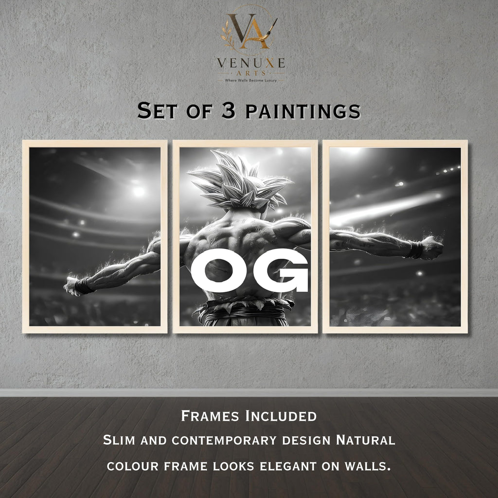 VENUXE ARTS Set Of 3 Anime Characters Wall Framed |Anime Characters Framed Poster for Living Room Bedroom Gaming Room Studio Wall Decor