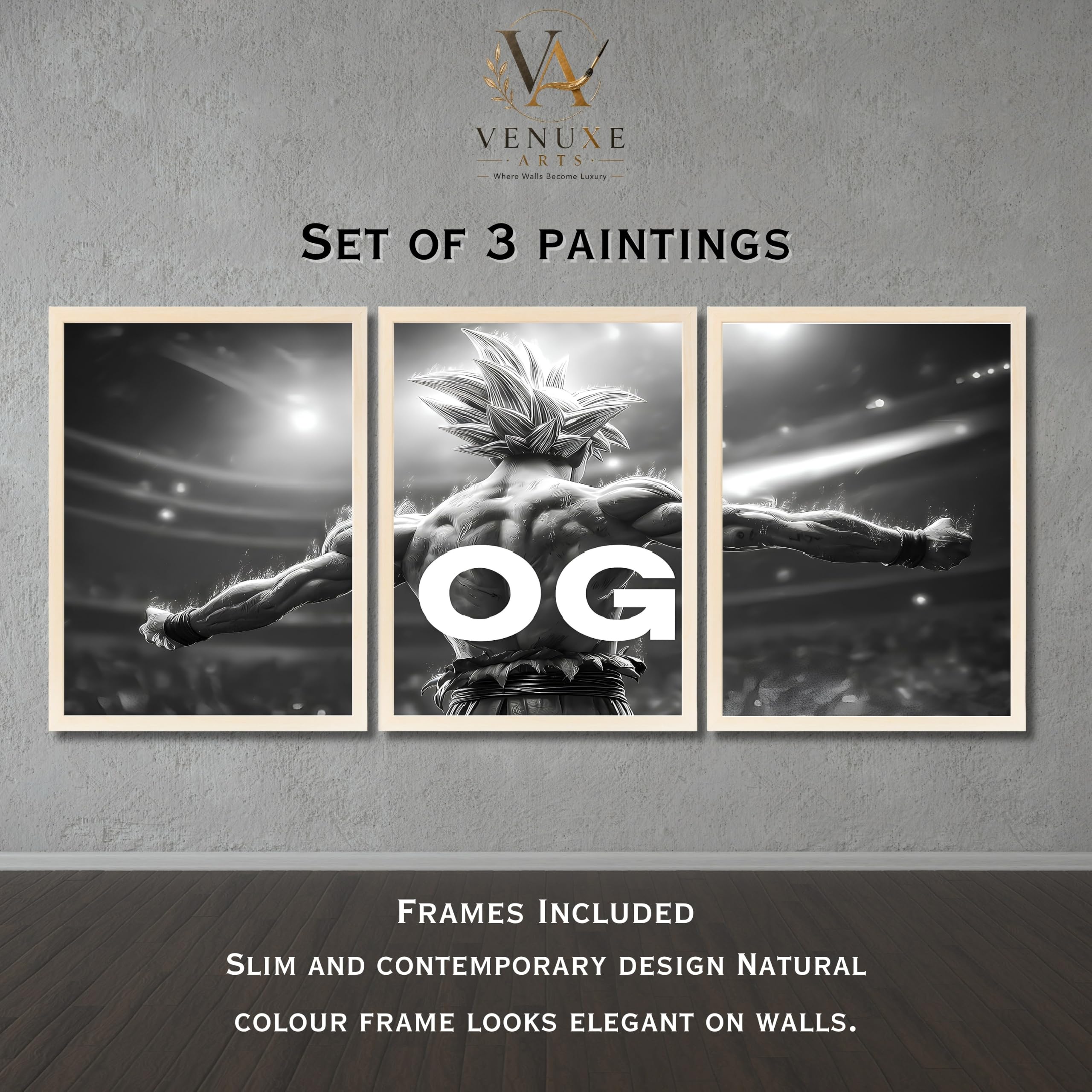 VENUXE ARTS Set Of 3 Anime Characters Wall Framed |Anime Characters Framed Poster for Living Room Bedroom Gaming Room Studio Wall Decor