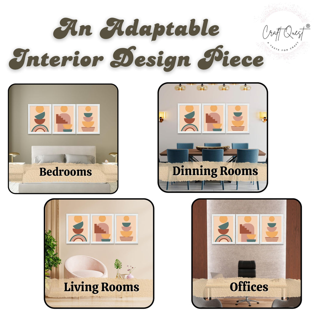 CRAFT QUEST Wall Art Decor Paintings | Set of 3 BOHO Wall Art Frames for Home Decoration | Ideal for Living Room, Offices & Bedrooms