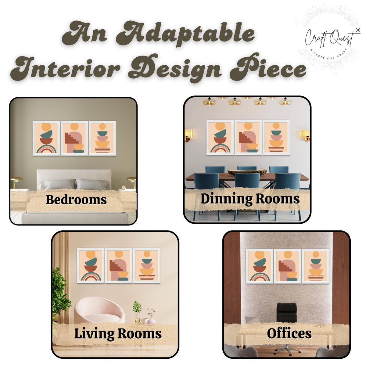 CRAFT QUEST Wall Art Decor Paintings | Set of 3 BOHO Wall Art Frames for Home Decoration | Ideal for Living Room, Offices & Bedrooms