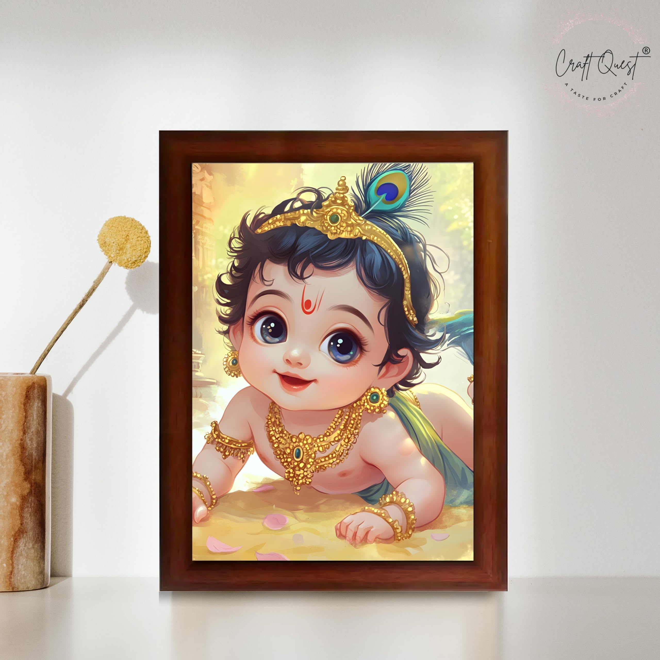 CRAFT QUEST Shri Bal Gopal Painting | Baby Krishna Photo Frame | Walls, Home, Living Room and Home Décor