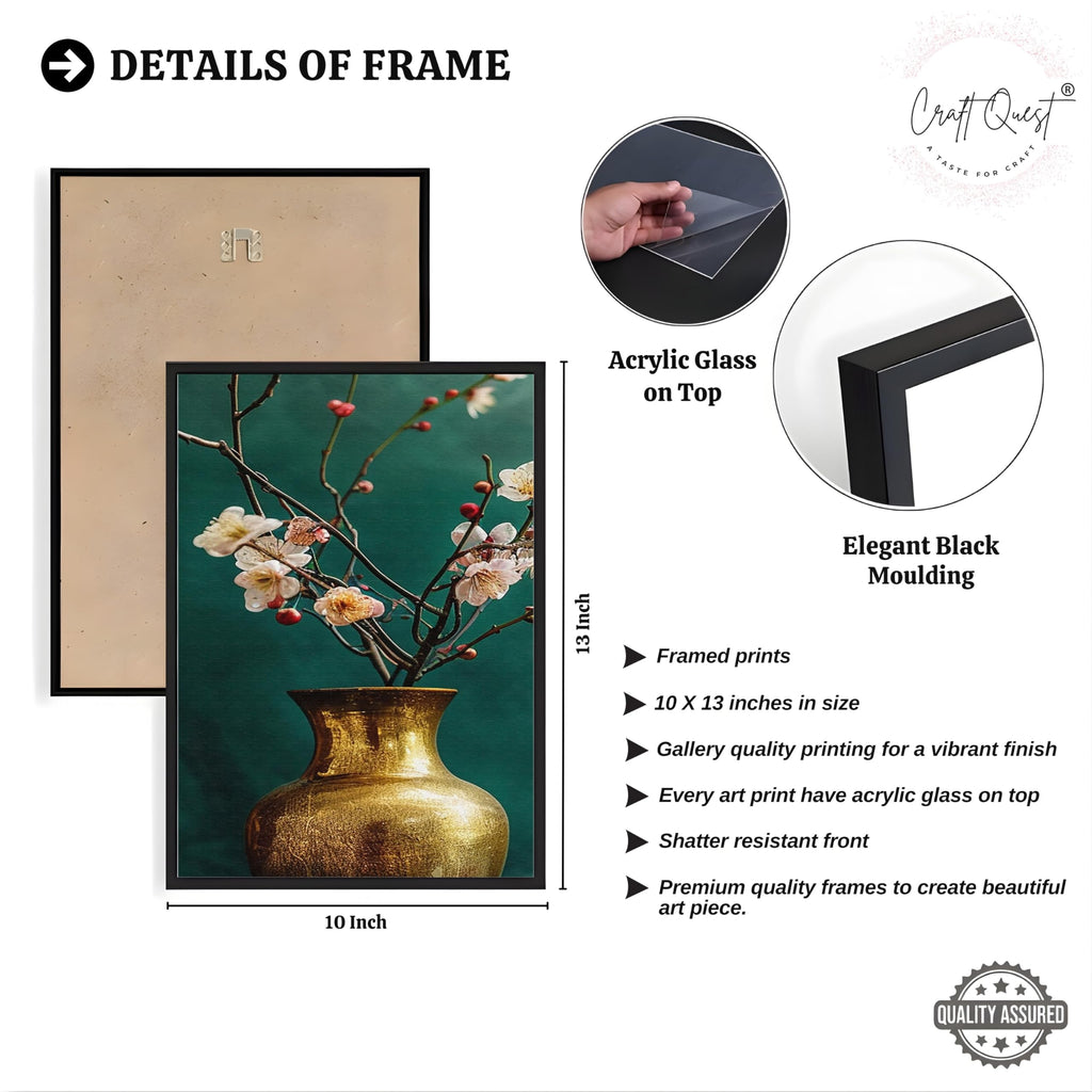 CRAFT QUEST Nature Inspired Flowers In Vase Modern Wall Art | Set of 3 Frames for Home Decoration | Ideal for Living Room, Bedroom & Offices