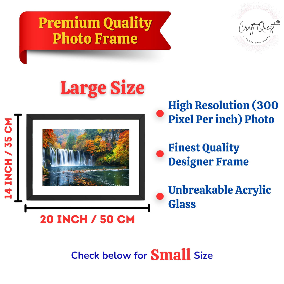 CRAFT QUEST Vastu Waterfall Landscape Scenery Photo Frame With Acrylic Sheet | Living Room, Bedroom | Home Decoration | Best Gifting Option