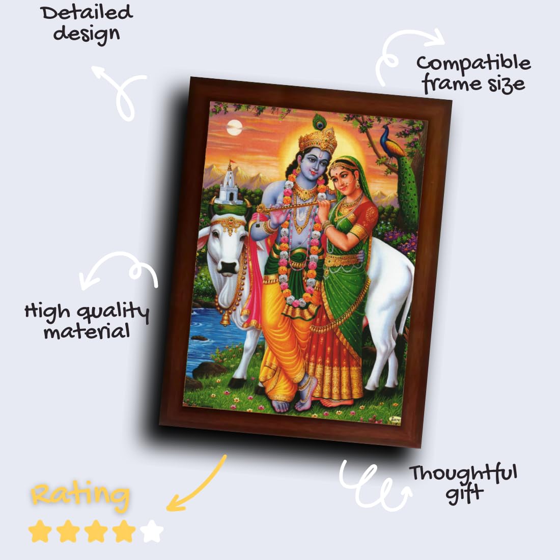 Craft Quest Radha Krishna Sparkle Coated Home Decorative Gift Item Framed Painting (10 X 14 Inches, Brown) RK1013-16