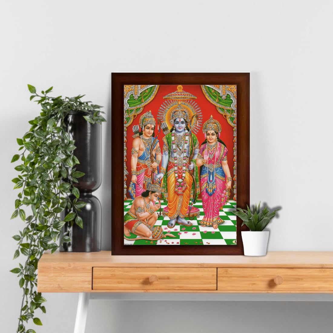 Craft Quest Shree Ram Darbar Sparkle Coated Painting with Frame Home Decorative Gift Item Painting (14 X 10 Inches, Synthetic, Religious)